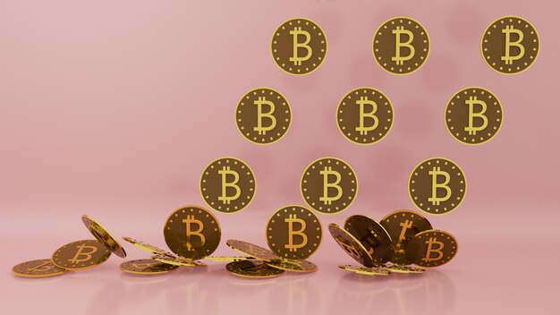 Foto le monete d'oro bitcoin di criptovaluta hanno isolato il rendering 3d