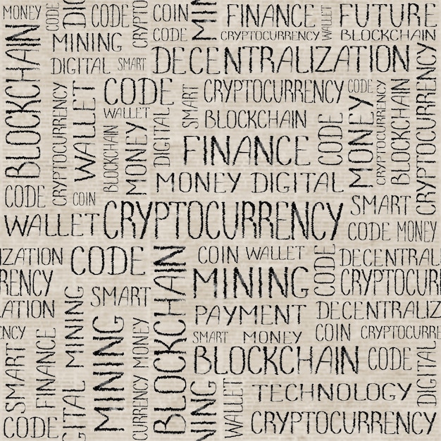 Photo cryptocurrency concept tag words pattern