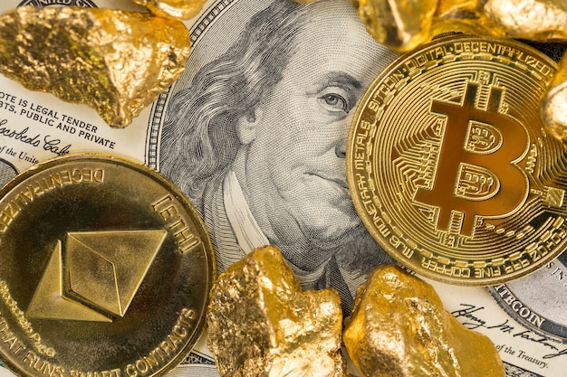 Cryptocurrency gouden munten - Bitcoin, Ethereum, Litecoin