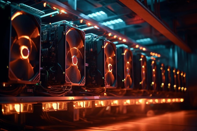 Cryptocurrency mining farm met veel GPU grafische kaarten