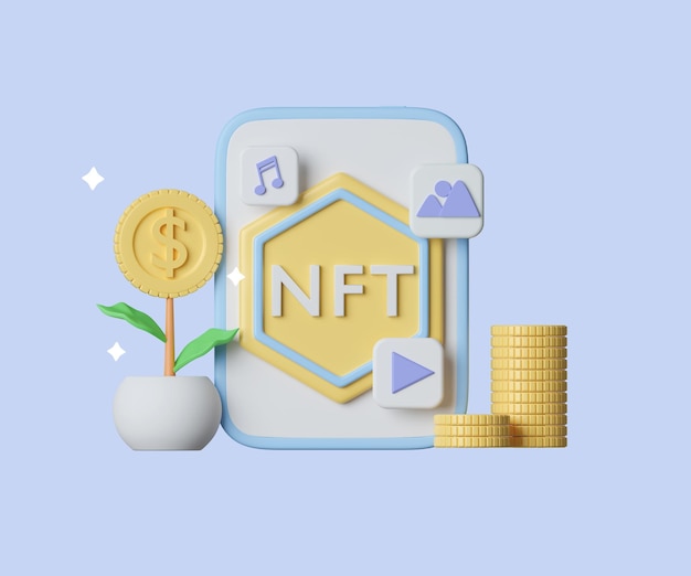 Cryptocurrency NFT-gegevens van digitale bestanden concept door blockchain met munt stapel financiële groei pictogram uitknippad 3d render illustratie