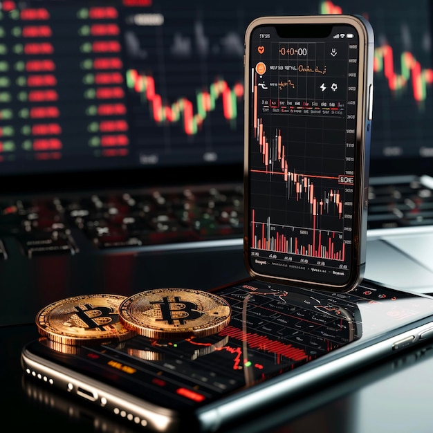 Cryptocurrency trend trading en groeiende bitcoin stijgende hoog met grafiek banner scherm met de