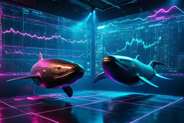 Cryptocurrency walvissen een 3D technologische pseudo-realistische walvis in een modern ontwerp