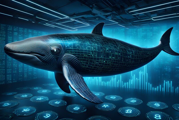 Cryptocurrency whales a 3D technological pseudorealistic whale in a modern design