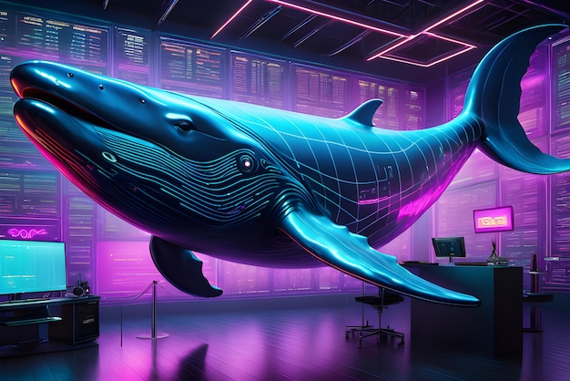 Cryptocurrency whales a 3D technological pseudorealistic whale in a modern design