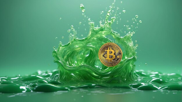 Cryptogreen Elixir Bitcoin Symbol Immersed in Liquid Brilliance