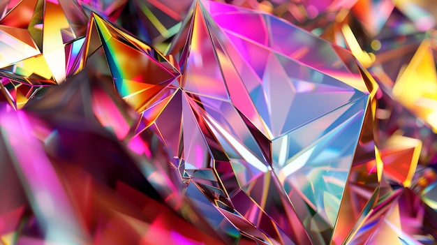 Foto sfondio cristallino con forme geometriche astratte e texture iridescenti con gemme a sfaccettature