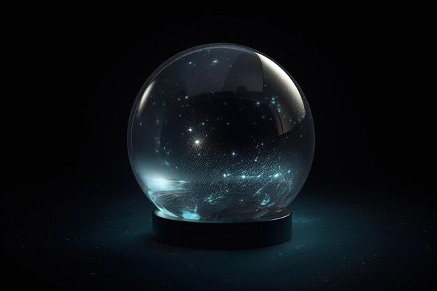 Foto illustrazione della sfera di cristallo con galassie e stelle all'interno di uno sfondo scuro ia generativa