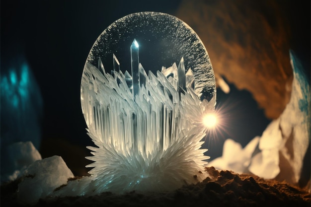 Crystal ball sitting on top of a pile of ice Generative Ai