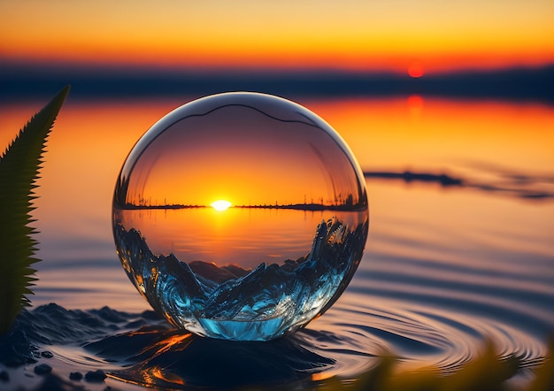 Crystal ball on the water Environment and conservation of the world ai generated