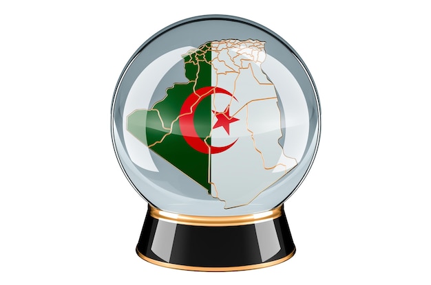 Crystal ball with Algerian map Forecasting and prediction for Algeria concept 3D rendering