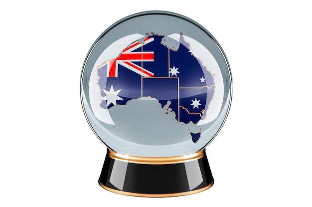 Photo crystal ball with australian map forecasting and prediction for australia concept 3d rendering