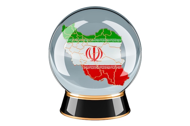 Фото Кристальный шар с иранской картой прогноз и предсказание для ирана концепция 3d-рендерирования