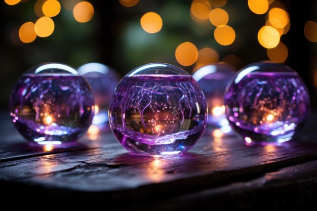 Photo crystal balls with background purple background generative ia