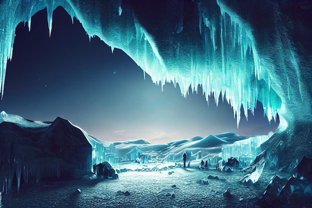 크리스탈 동굴 아이슬란드 여름에는 위험하지만 겨울에는 아름다운 장엄한 얼음 동굴 디지털 아트