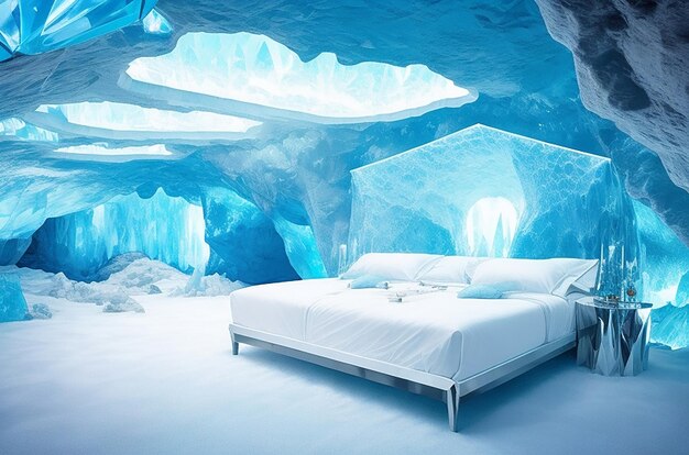 Foto serenità nella grotta di cristallo una camera da letto futuristica in una caverna di cristallo sotterranea