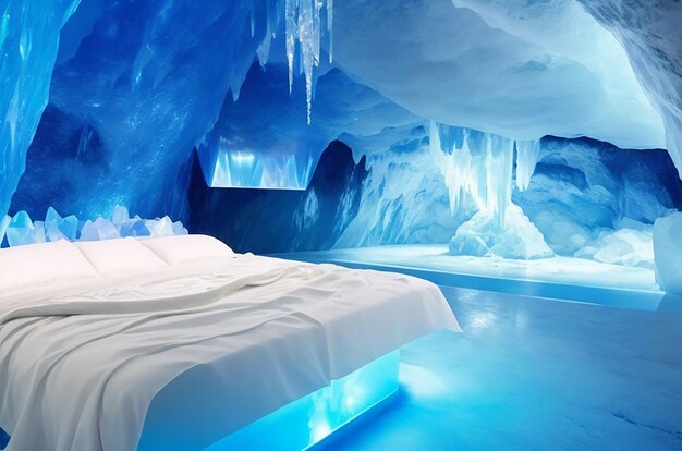 Crystal cave serenity a futuristic bedroom in an underground crystal cavern