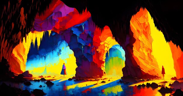 Crystal cave setting dungeon den underground fantasy myetery tunnel generative ai for banner background posters advertisements wallpapers templates