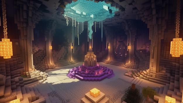 Photo crystal cave throne room interior generative ai