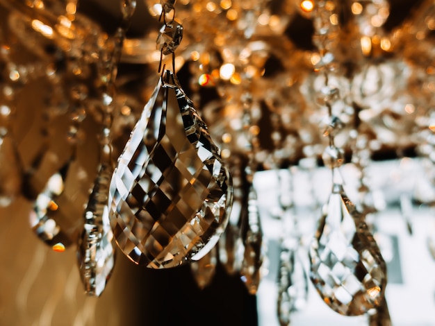 Crystal chandelier close-up. Glamour background with copy space