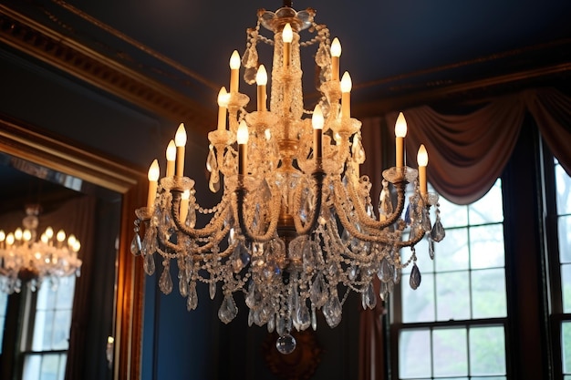 a crystal chandelier in a room