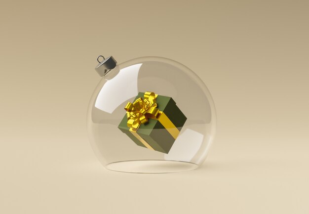 Crystal christmas ball with a gift box inside