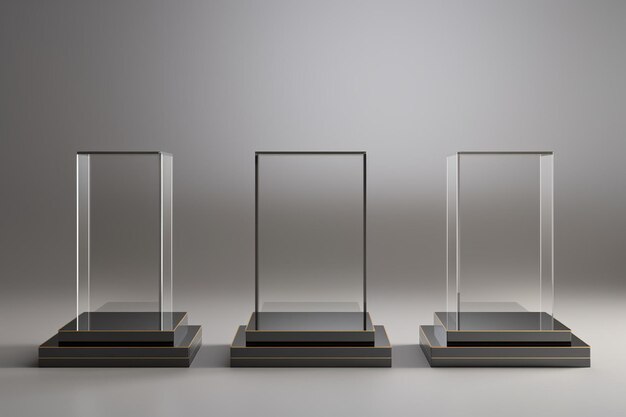 Crystal Chrome D Podium voor transparante productstand met elegante achtergrond