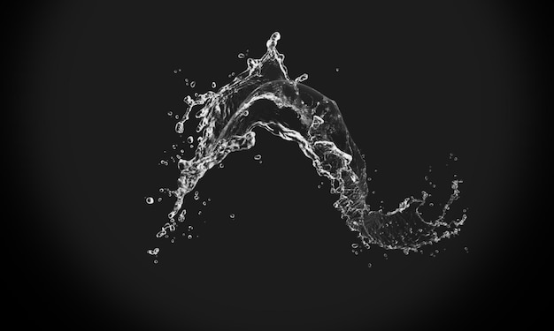 黒い背景にクリスタル クリーンな水のしぶき。