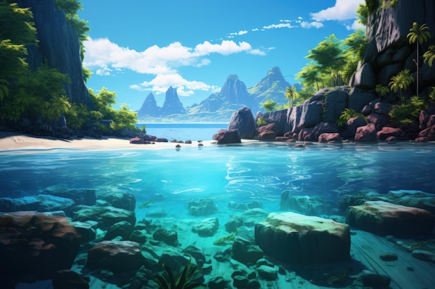 Crystal clear blue waters of a tropical paradise generative ai