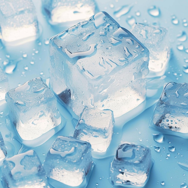 사진 반이는 물방울로 장식된 크리스탈 투명한 얼음 큐브 가까이에서 소셜 미디어 포스트 크기