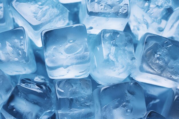 Crystal clear ice cubes as background top view Generative AI illustration