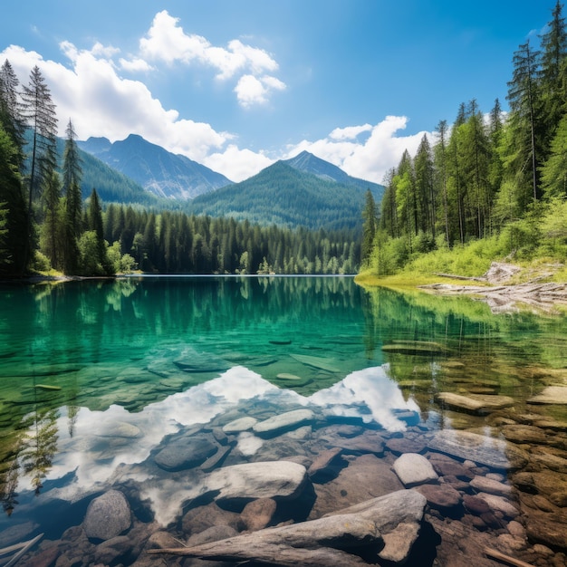 Foto lago cristallino nelle montagne