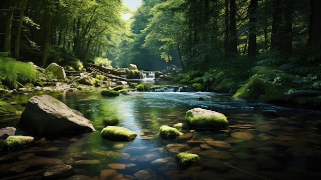 Crystal Clear Stream in Forest