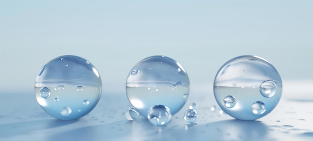 Crystal Clear Water Droplets on Blue Surface