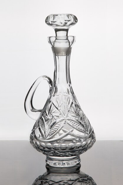 Crystal decanter for alcoholic beverages.