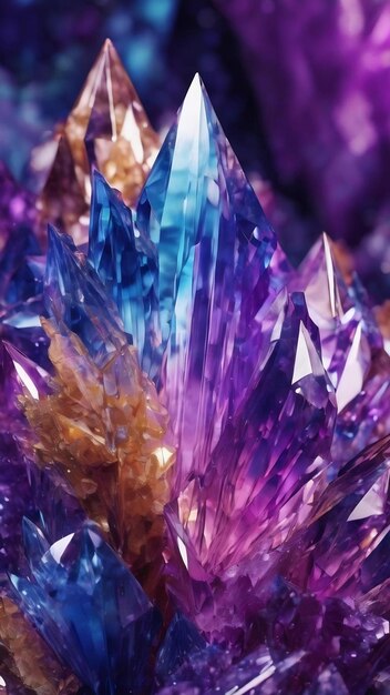 Crystal dreamscape a stunning 3d faceted violet and blue crystallized textures by ai technology