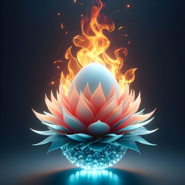 Crystal egg and pica flower on flame