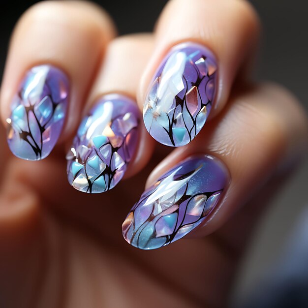 Premium AI Image Crystal Fountain Nails Design With a Cascading