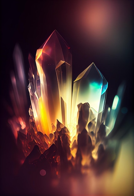 Crystal gemstone with colorful lighting illustration