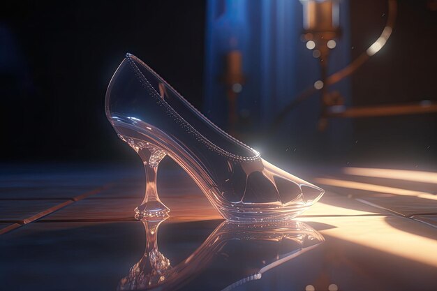 Crystal glass slipper Transparent womens shoe with heel Generative AI