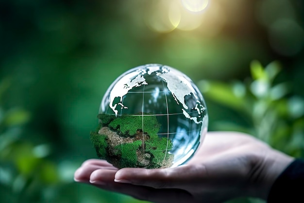 Crystal globe icon for environment social governance concept Generative AI