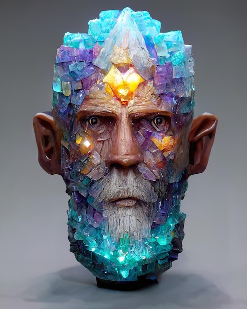 Crystal Head Of Fantasy Elemental Creature 3D Render Style Artwork.