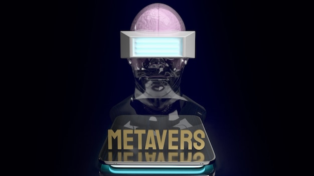 the crystal head and headset on tablet for metaverse content 3d rendering