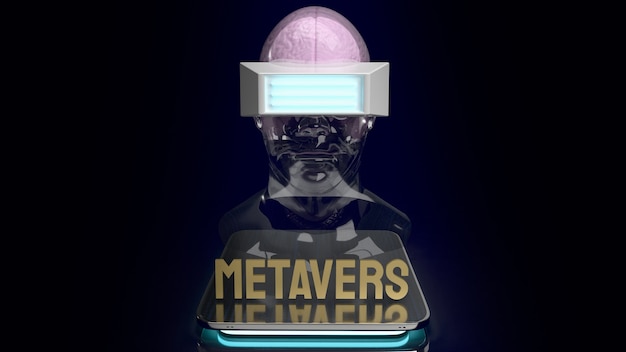 The crystal head and headset on tablet for metaverse content 3d rendering