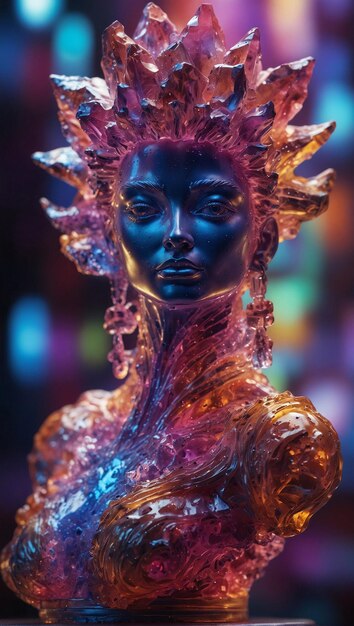 Photo crystal jism statue neon electric vortex colors ultradetailed high quality selective focus ph