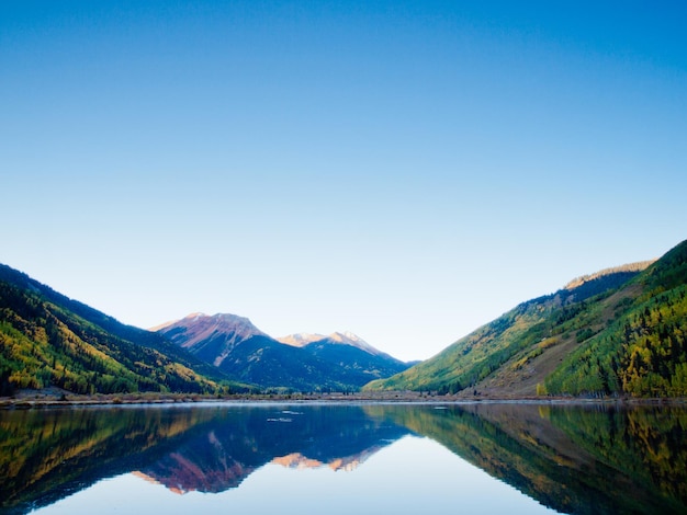 Crystal Lake in autumn near Ouray, Colorado.