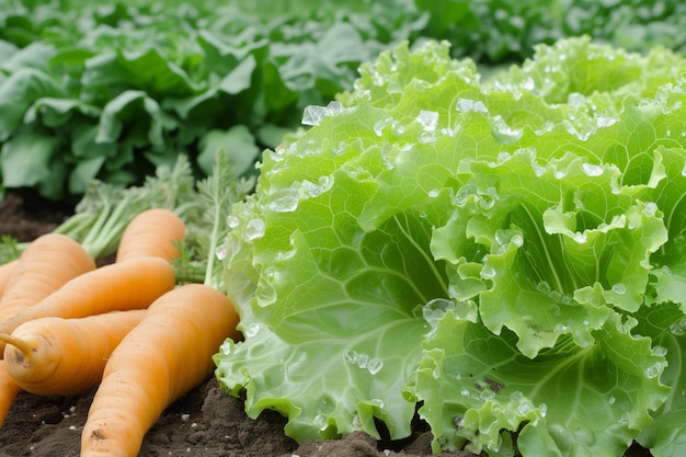 Crystal lettuce and diamond carrots in a vegetable patch