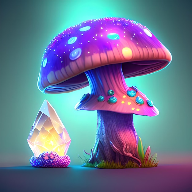 Crystal magic mushroom mascot