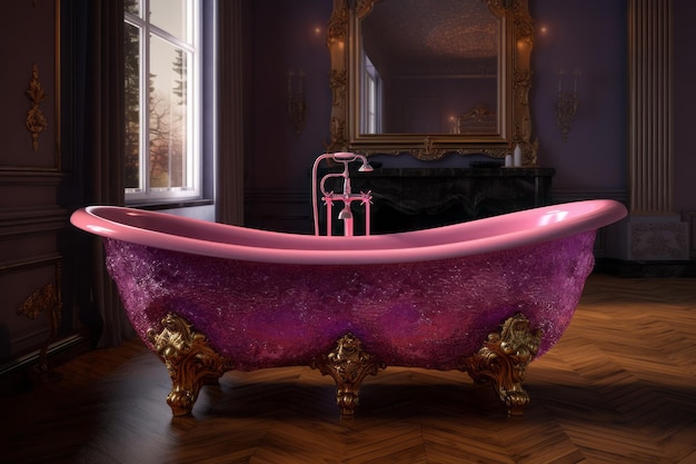 Crystal pink bathtub Flower design Generate Ai