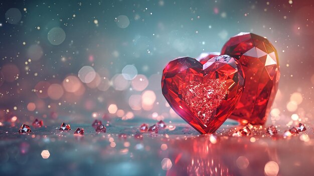 Crystal Red hart Valentines Day Glitter Luxury Background